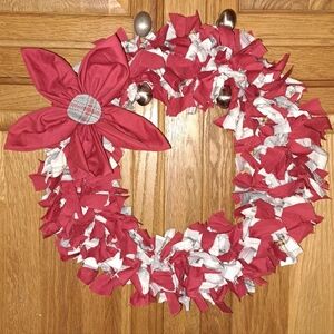 Fabric Rag  Wreath with Flower Accent 17X17"